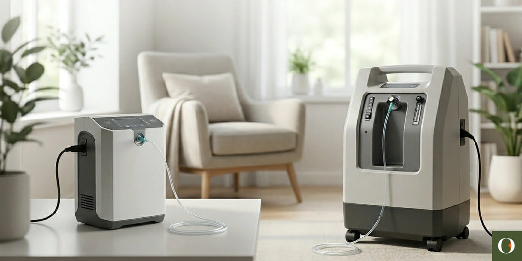 Portable and Stationary oxygen concentratros in a room. 