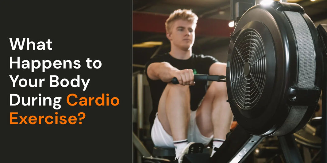 A white young man doing cardio exercise in a gym