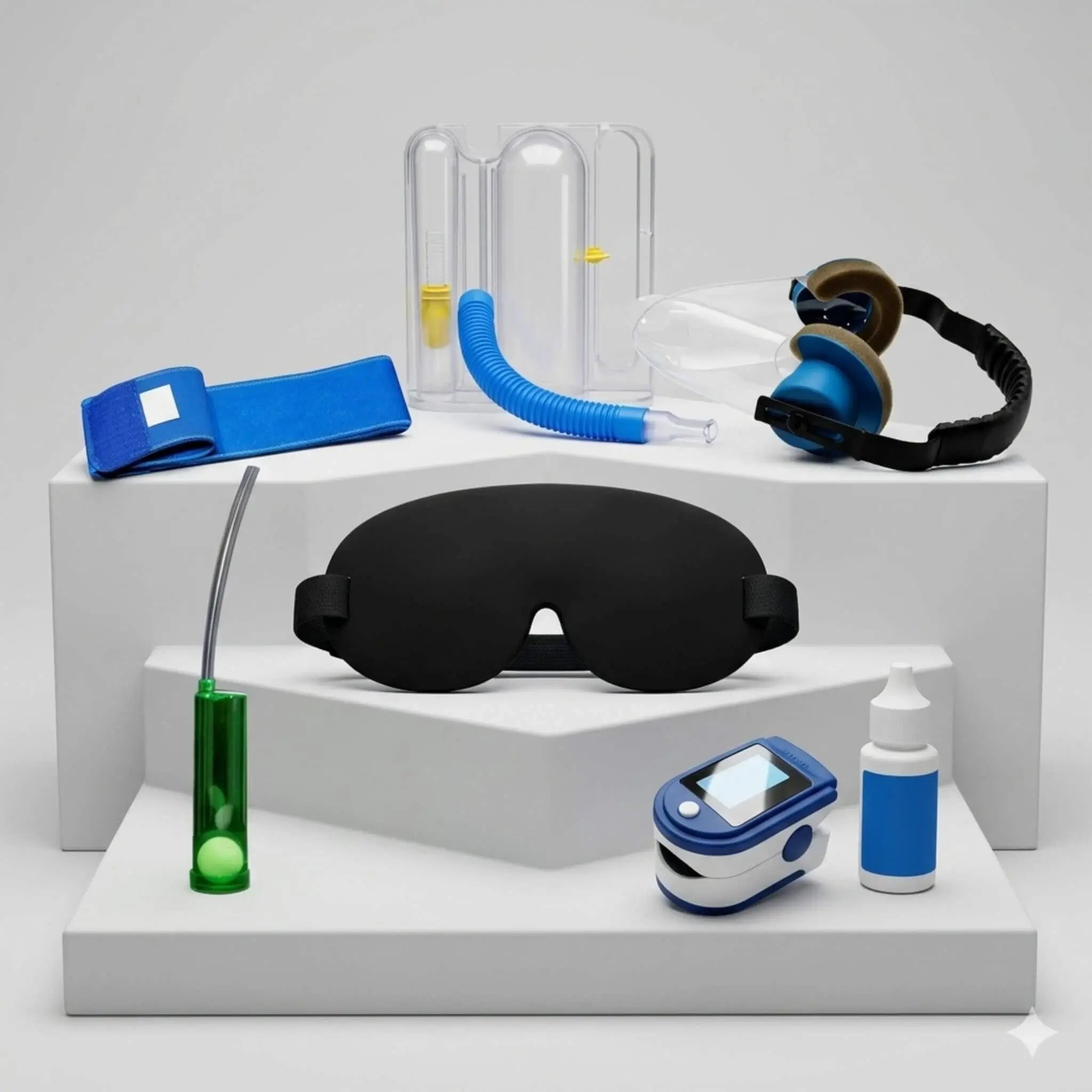 A collection of breathing equipment and accessories