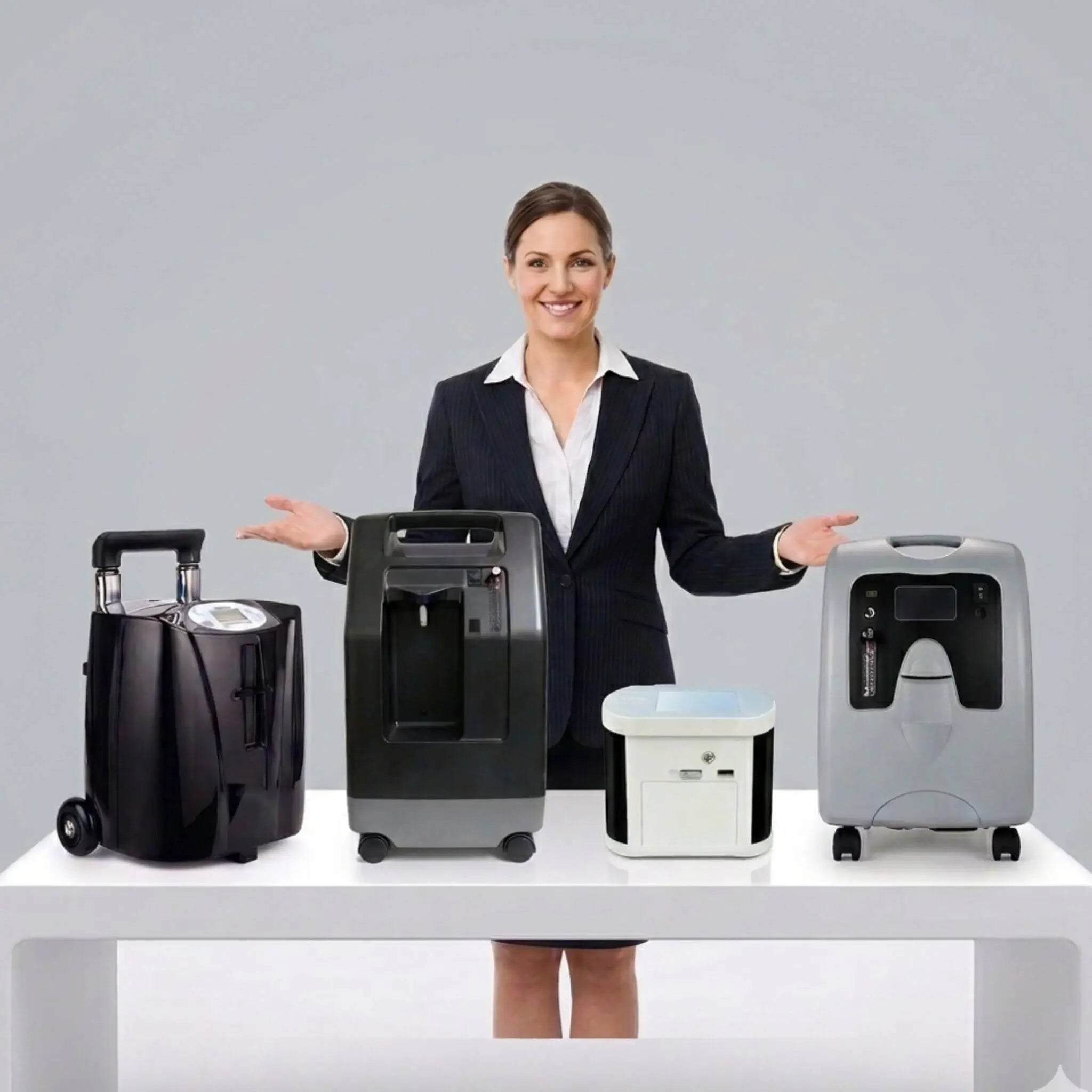 A lady presenting our collection of home oxygen concentrators