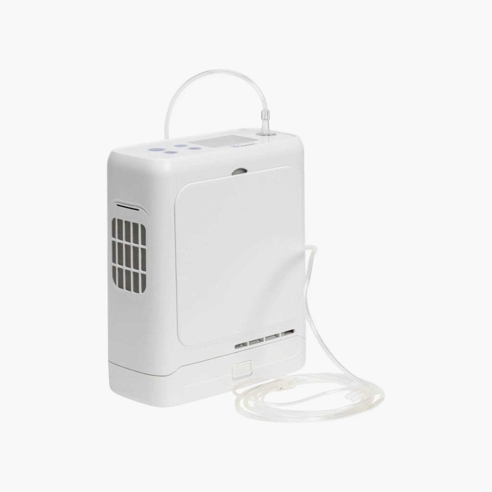 White portable oxygen concentrator on a white background