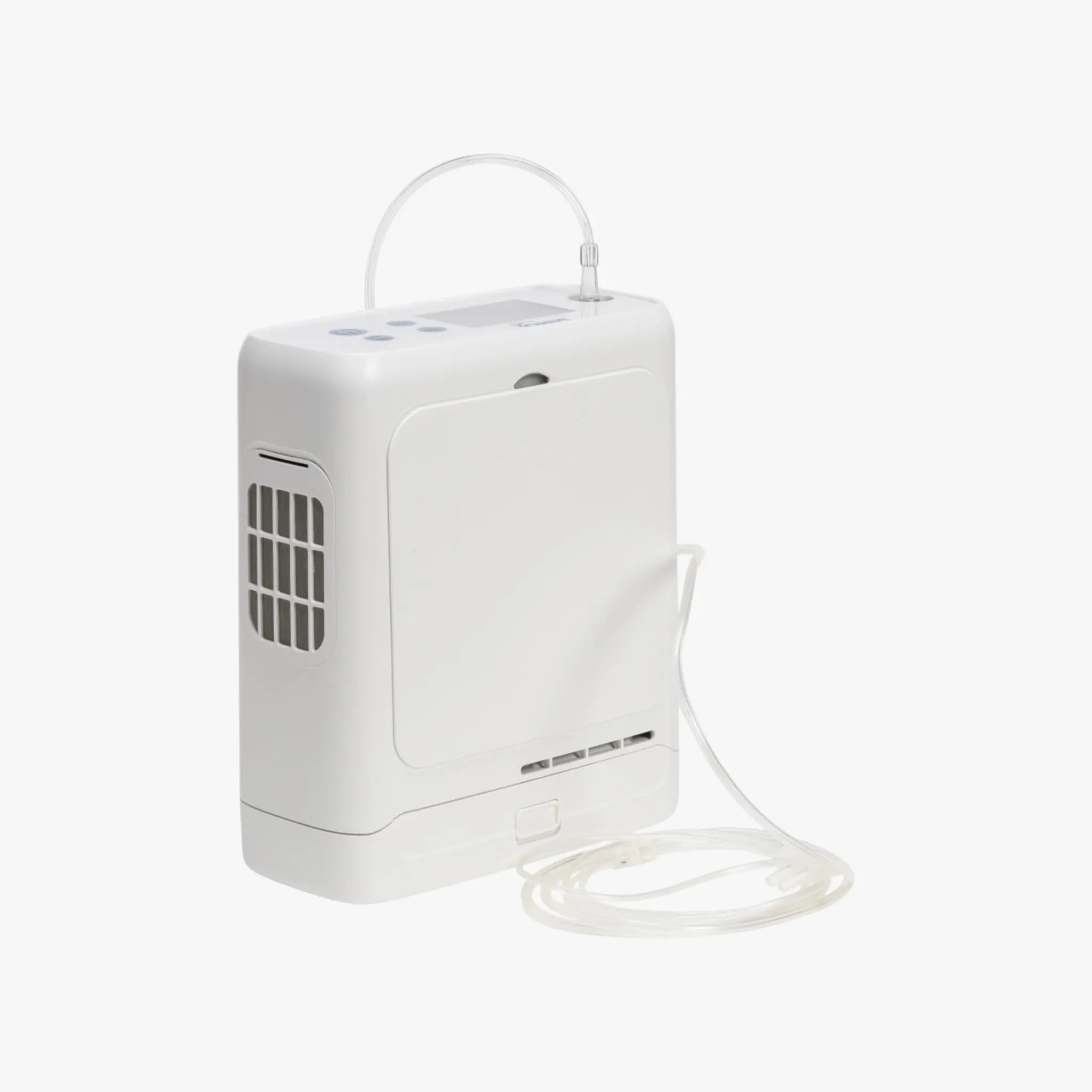 White portable oxygen concentrator on a white background