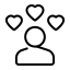 Icon of a happy customer with heart shapes around them