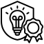 Logo with a light bulb and shield icon, representing patetnted technology.