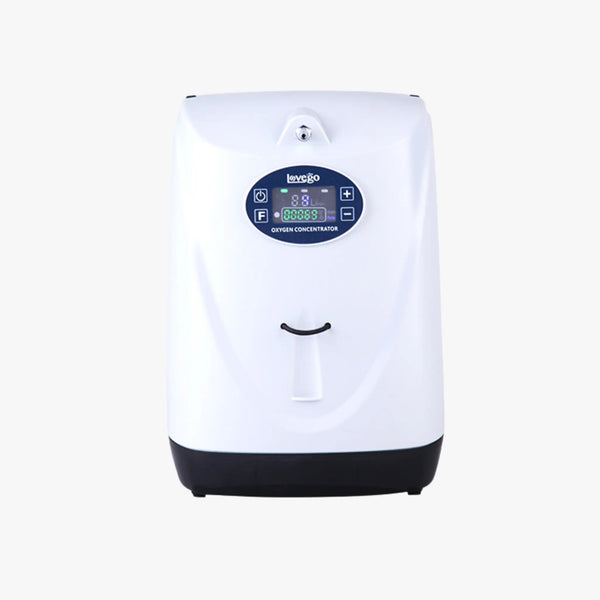 Oxygen concentrator with digital display on a white background