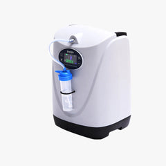 White and black oxygen concentrator with digital display on a white background
