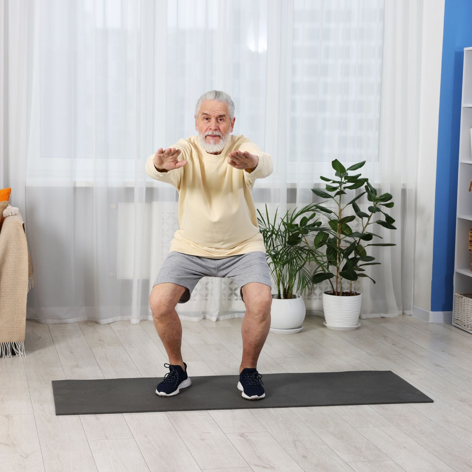 Aged man with strong immunity doing exercise